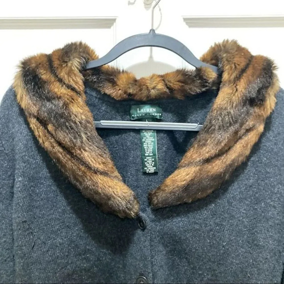 LAUREN RALPH LAUREN Merino Wool Angora Rabbit Fur Cashmere Jacket Size Large - Picture 3 of 6